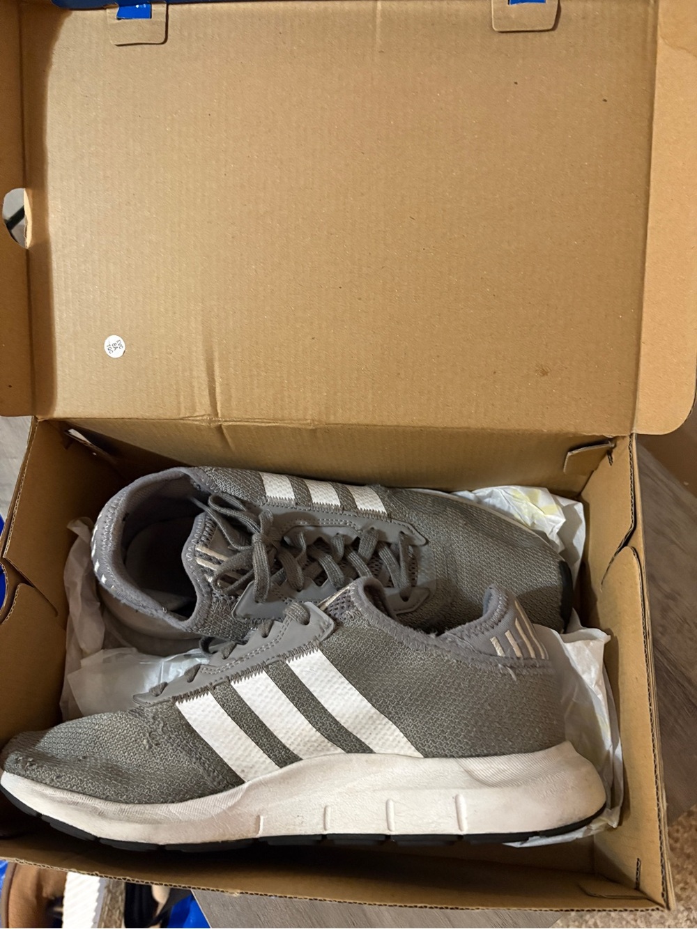 adidas Grey Knit Athletic Sneakers with White Stripes